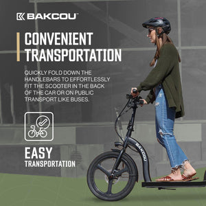 Foldable Badger Electric Scooter with Seat - Matte Black - 350W Motor 36V Battery, Large Wheels, Disc Brakes with Lights, Horn & Charger