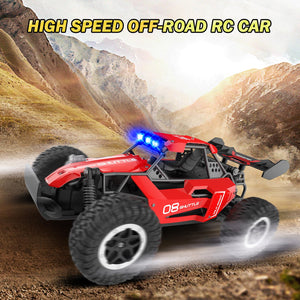 Remote Control Car for Kids 3 4 5 6 7+, 20 KM/H High-Speed RC Cars with LED Lights, 2.4GHz 2WD Monster Truck Toys – Red