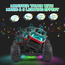 Load image into Gallery viewer, Remote Control Car, 2.4Ghz All Terrain Dinosaur Monster Truck Toys, RC Truck with Music, 3 Lighting Effects, 360 Stunt (Cyan)
