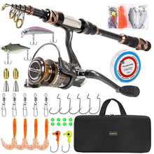 Load image into Gallery viewer, PLUSINNO Fishing Rod and Reel Combos -24 Ton Carbon Fiber Telescopic Fishing Pole - Spinning Reel 12 +1 Shielded Bearings Stainless Steel BB-Free Carrier Bag Case, Travel Saltwater Freshwater Fishing
