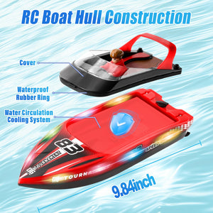 RC Boat with LED Lights, 40+ Mins, Self-Righting Waterproof Remote Control Boat for Pools, Lakes, Bathtubs, Summer, etc