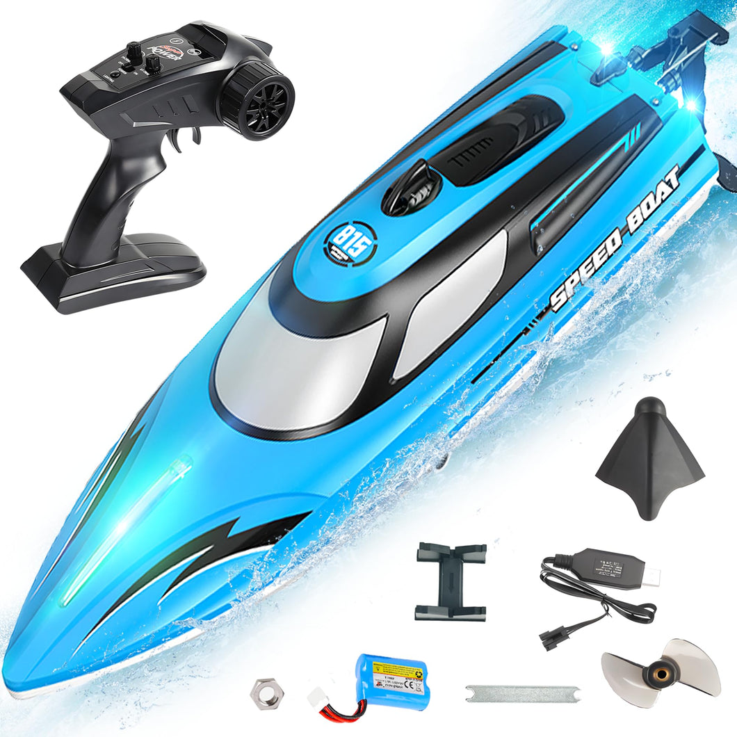 RC Boat, 14 inch Remote Control Boat for Kids and Adults, 25 KPH Fast RC Speed Boats with 1100mAh Battery- HJ815 Blue