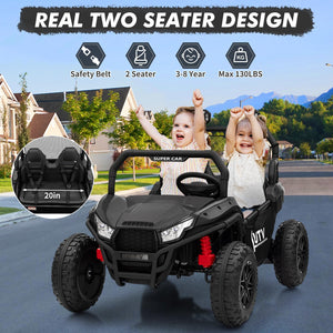 24V 2 Seater UTV Ride on Toys for Kids 3-8, Remote Control Car with 17" Large Tires, LED Lights & Music, 2-Speed Gearbox, Black