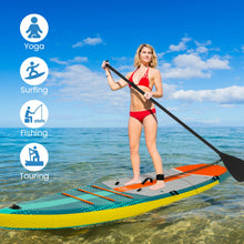 Load image into Gallery viewer, GYMAX Paddle Board, Inflatable SUP with Kayak Seat, Camera Mount, Direction Fin Paddle &amp; Carry Backpack, Extra Wide Below Up Stand Up Paddle Boards for Adults &amp; Youth Floating Fishing Water Exploring
