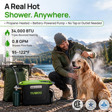 Load image into Gallery viewer, TURBRO Portable Propane Water Heater, 34,000 BTU, Tankless Camping Shower
