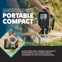 Load image into Gallery viewer, Kakadu Portable Camping Outback Shower, Instant Hot Water for Outdoor Use - Slimline Design, Rechargeable Lithium Battery, Adjustable Shower Head, Slim Pump, Digital Display
