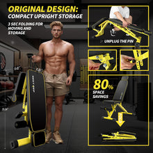 Load image into Gallery viewer, Adjustable Weight Bench,1000 LB Fast Folding Workout Bench for Home Gym Strength Training, Incline Decline Flat Utility Bench Press for Full Body Workout, Upright Storage Yellow Exercise Bench (Yellow)
