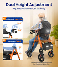 Load image into Gallery viewer, VOCIC Walkers for Seniors, Z21 Rollator Walker with Seat Supports 350lb, 8" Big Wheels for All Terrain, Ergonomic Arc Seat &amp; 6" Ultra Backrest Foldable Walker, Dual Height Adjustment, Lightweight 2025
