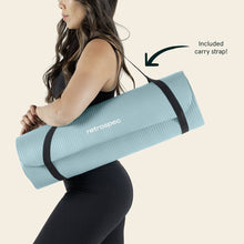 Load image into Gallery viewer, Retrospec Solana Yoga Mat 1" Thick w/Nylon Strap for Men &amp; Women - Non Slip Exercise Mat for Home Yoga, Pilates, Stretching, Floor &amp; Fitness Workouts, Blue Mist
