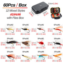 Load image into Gallery viewer, Fly Fishing Flies Assortment Kit Dry Wet Nyphms Tenkara Popper Streamer Woolly Bugger for Trout Bass Salmon Steelhead with Fly Box (60pcs-Salmon Steelhead Flies Kit with Waterproof Fly Box)
