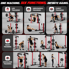 Load image into Gallery viewer, JELENS C21 Power Cage, 2000LBS Multi-Function Power Rack with Independent Dual Pulley System, All-in-One Squat Rack for Cable Crossover, Home Gym Workout Machine (Red, 230LB Black Weights)
