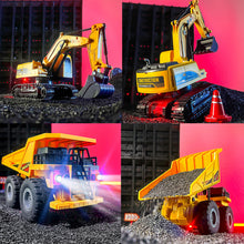 Load image into Gallery viewer, RC Excavator and Dump Truck Toy Set for Kids, 2.4Ghz 11 Channel Dual Control Remote Control Construction Vehicle
