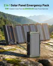 Load image into Gallery viewer, SISIXILE Solar Charger Power Bank Pack: 20000mAh Wireless Portable Charger with 10W Foldable 5 Panels Storage Bag,Hand Crank Emergency &amp; 20W PD Fast Charging External Battery for Camping Travel
