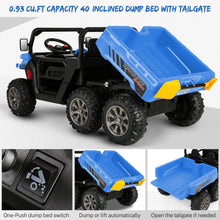 Load image into Gallery viewer, Two Seater Ride on Cars for Kids, 6x6 24V Kids UTV with Dump Bed &amp; Shovel, 6 EVA Tires, Spring Suspension, LED Light, Music, Blue
