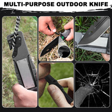 Load image into Gallery viewer, Naifu Bushcraft 6-in-1 Survival Knife — Full Tang Fixed Blade Hunting Knife with Sheath, 4.33 Inch Drop Point Blade, Built-in Sharpening Stone, Ferro Rod Fire Starter, Whistle, Glass Breaker &amp; Paracord — Camping, Bushcraft, EDC Gear

