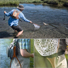 Load image into Gallery viewer, PLUSINNO Fly Fishing Net with Wooden Frame and Magnetic Release, Soft Rubber Mesh for Trout and Bass Catch and Release
