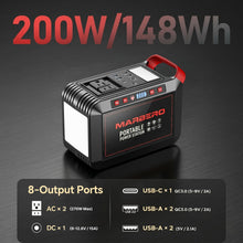 Load image into Gallery viewer, MARBERO 200W Portable Power Station 148Wh Camping Solar Generator Laptop Power Bank with AC Outlet 110V, DC, USB QC3.0, LED Flashlights for CPAP Home Outdoor Trip Emergency Backup
