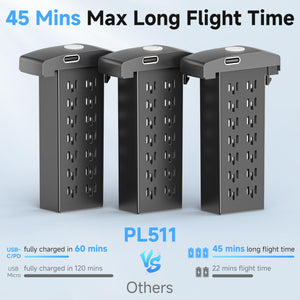 FPV Foldable RC Quadcopter with 3 Batteries, 45 Mins Long Flight Time, Beyond-Range Loss Alert