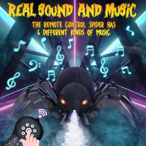 Remote Control Spider, Robot Spider with Spray and Lights, Black Widow Toy for Kids, for Halloween Xmas Birthday Party Joke Prank