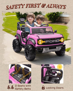 First Ride On 24V Ride on Toys for Big Kids, Licensed Ford Bronco Raptor 2 Seater Ride on Cars with Remote Control (24V, Pink)