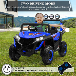 2 Seater Ride on Car Truck,24V Electric Vehicle Car for Kids 3-8 Years,200W Motors,4 Shock Absorbers, Music Play (Blue)