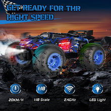 Load image into Gallery viewer, Remote Control Car, 1:18, All-Terrain Remote Control Truck with Headlight and Bodylight, 2WD, 20KM/H, PVC Shell, 2.4GHz, Rechargeable

