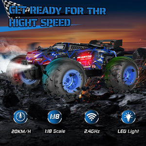 Remote Control Car, 1:18, All-Terrain Remote Control Truck with Headlight and Bodylight, 2WD, 20KM/H, PVC Shell, 2.4GHz, Rechargeable
