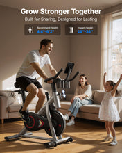 Load image into Gallery viewer, Merach Exercise Bike, Brake Pad/Magnetic Stationary Bike with Exclusive App- Greyycling Bike with 270LBS Weight Capacity, Dumbbell Rack and Fitness Courses for Weight Loss
