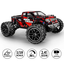 Load image into Gallery viewer, 1:18 Scale All Terrain RC Car 36KM/H High Speed, 4WD Electric Vehicle,2.4 GHz Radio Controller, Included 2 Batteries (Red)
