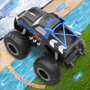 RC Monster Truck 1:16, Electric RC Car RC Monster Car 4WD Rock Crawler Scale Remote Control Truck Toy Cars (Blue)
