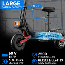 Load image into Gallery viewer, Electric Scooter, 55mph Adult Scooters, 6000W Dual Motor Folding E-Scooter Detachable Seat,70 Miles Long Range &amp; 60V38AH Lithium Battery, 11" Tires
