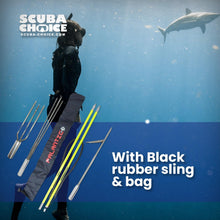 Load image into Gallery viewer, Scuba Choice 5' (Two-Piece) Fiberglass Travel Pole Spear, 3 Speartip Set (12" Paralyzer, Single Barb &amp; Lionfish Tip) w/Black Hawaiian Sling &amp; Carry Bag, Ice Spearfishing &amp; Underwater Hunting Gear
