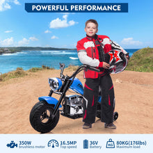 Load image into Gallery viewer, 36V Kids Ride On Dirt Bike, Electric Off-Road Motorcycle with 16.5 Mph Top Speed, Spring Suspension, Led Lights (Blue)
