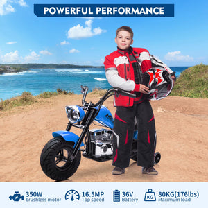 36V Kids Ride On Dirt Bike, Electric Off-Road Motorcycle with 16.5 Mph Top Speed, Spring Suspension, Led Lights (Blue)