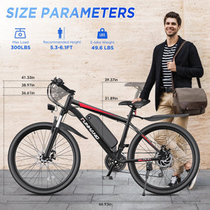 Electric Bike for Adults, 26'' 1000W Peak Ebike, Up to 50 Miles 21.7MPH Electric Mountain Bike with 48V 374.4WH Removable Battery