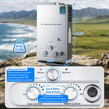 Load image into Gallery viewer, Hapyvergo 8L Portable Propane Water Heater, 2.11 GPM Outdoor Tankless, Digital Display, for Camping, Cabins, Barns
