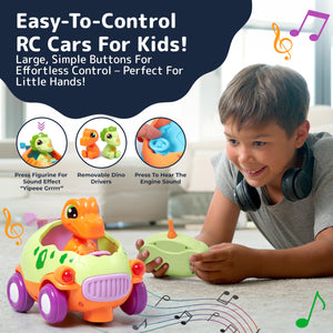 Dino Remote Control Car - Cartoon Style Dinosaur Remote Car with Music and Lighting - Disassemble-able and Assemble-able