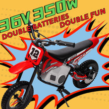 Load image into Gallery viewer, 36V 350W Electric Dirt Bike for Kids 8-14, Up to 16MPH Off-Road Electric Motorcycle with Explosion-Proof Tires - Red

