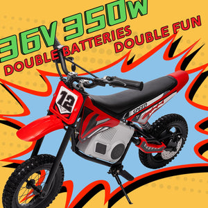 36V 350W Electric Dirt Bike for Kids 8-14, Up to 16MPH Off-Road Electric Motorcycle with Explosion-Proof Tires - Red