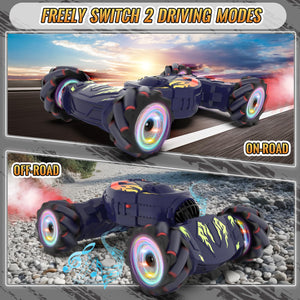 RC Cars, Gesture Sensing RC Stunt Car Toys for Boys Girls 6-12, 2.4Ghz 4WD Remote Stunt Car with Spray Lights Music 360° Rotate Fast