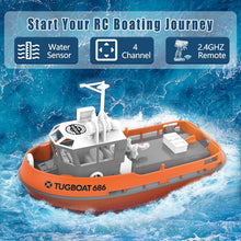 Load image into Gallery viewer, RC Boat, 1/72 RC Tugboat for Pools and Lakes, High-Speed Remote Control Boat with 40 Mins Play Time and Low Battery Reminder for Kids and Adults
