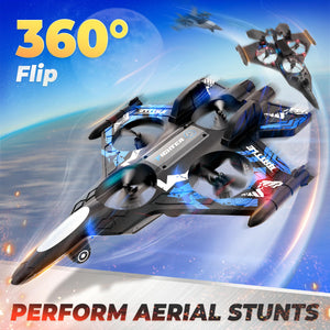 Drones for Kids | 2.4GHZ RC Plane, Remote Control Airplane, RC Helicopter, 360° Flip Fighter Jet Toy with Colorful LED Navigation Lights Blue