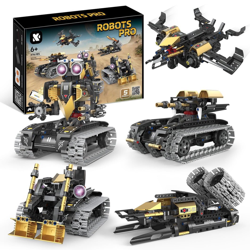 5 In1 Robot Toy for Kids Building Kit,323 Pcs Blocks App & Remote Control Robotics Kit, STEM RC Robot Building Toys