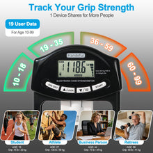 Load image into Gallery viewer, Handeful Grip Strength Tester Trainer - Dynamometer Handgrip Measurer Meter, Handheld Strengthener Exerciser for Sports, School, and Home Use（Black with strengthener）
