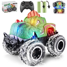 Load image into Gallery viewer, Amphibious Monster Truck Toys, 1:20 Waterproof Dinosaur Monster Trucks for Boys Age 4-7, 2.4GHz All Terrain RC Cars with 2 Batteries
