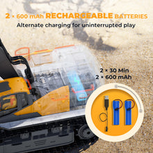 Load image into Gallery viewer, RC Excavator Toy for Boys -11CH Remote Control Excavator with Metal Shovel, Lights, Sound &amp; Spray, 2×600mAh Rechargeable
