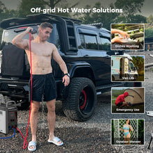 Load image into Gallery viewer, CAMPLUX Nano 3 Portable Propane Water Heater with Pump Kit, Compact &amp; Lightweight Design, Quick Connect Pump Cables &amp; Extension Hoses, Outdoor Camping Shower for Off-Grid Cabin, Hiking, RV
