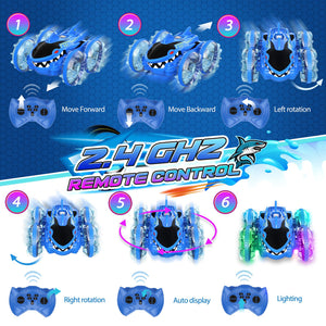 Amphibious Remote Control Car 4WD Waterproof 2.4Ghz Fast Stunt RC Car 360° Rotating with Lights Xmas Gifts