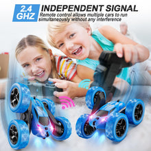 Load image into Gallery viewer, Remote Control Car, RC Cars Toys for Kids Ages 6-12, 4WD Stunt Car with LED Lights &amp; 360° Flips, 2.4GHz, Upgraded USB-C Modular Batteries

