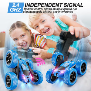 Remote Control Car, RC Cars Toys for Kids Ages 6-12, 4WD Stunt Car with LED Lights & 360° Flips, 2.4GHz, Upgraded USB-C Modular Batteries